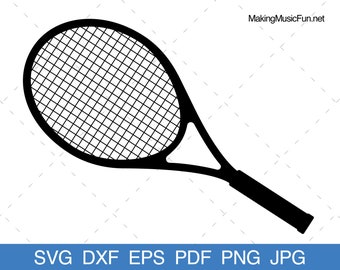 Tennis Racket - SVG Cricut & Silhouette Cut Files. Tennis Racket Silhouette Clip Art and Vector. Commercial Use. (dxf, eps, pdf, png, jpg)