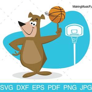 Bear Playing Basketball - SVG Cricut & Silhouette Files. Cartoon Bear Basketball Clip Art Vector. Commercial Use. (dxf, eps, pdf, png, jpg)
