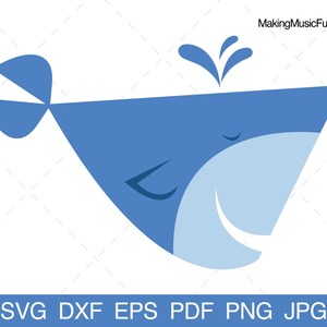 Whale - SVG Cricut & Silhouette Cut Files. Cute Happy Cartoon Whale. Ocean Animal Vector. (dxf, eps, pdf, png, jpg)