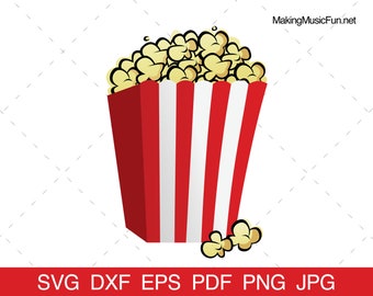 Popcorn - SVG Cricut Cut Files. Movie Cinema Popcorn Clip Art & Vector. Commercial Use. Royalty Free. (dxf, eps, pdf, png, jpg)
