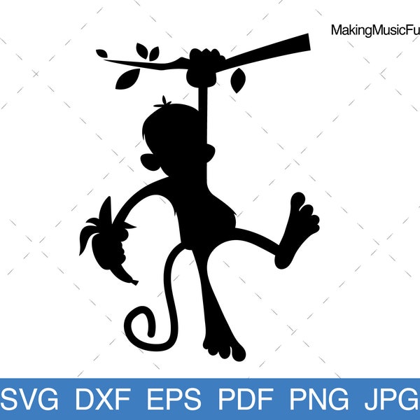 Monkey Silhouette - Cricut SVG Cut Files. Hanging Cartoon Monkey Clip Art and Vector Illustration. Commercial Use. (dxf, eps, pdf, png, jpg)