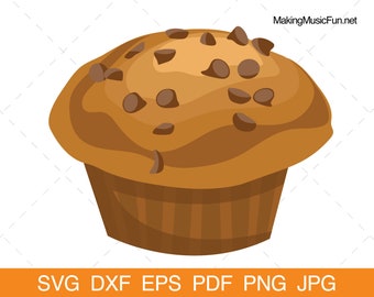 Chocolate Chip Muffin - SVG Cricut & Silhouette Cut Files. Muffin Clip Art/Vector Illustration. Commercial Use. (dxf, eps, pdf, png, jpg)