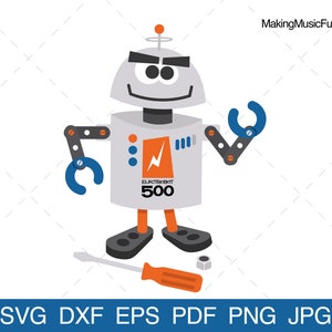 Robot - SVG Cricut & Silhouette Cut Files. Cute and Funny Robot Clip Art. DIY Homemade Robot Vector Illustration. (dxf, eps, pdf, png, jpg)