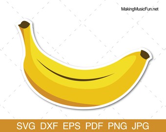 Banana - SVG Cricut & Silhouette Cut Files. Banana Fruit Clip Art and Vector Illustration. Commercial Use. (dxf, eps, pdf, png, jpg)