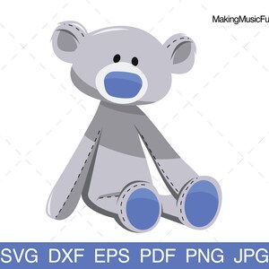 Teddybeer - SVG Cricut-bestanden. Pluche gevulde blauwe neus teddybeer illustraties. Vectorillustratie. Commercieel gebruik. (dxf, eps, pdf, png, jpg)