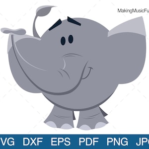 Elephant - SVG Cricut & Silhouette Cut Files. Cartoon Clip Art and Vector. Includes Limited Commercial Use. (dxf, eps, pdf, png, jpg)