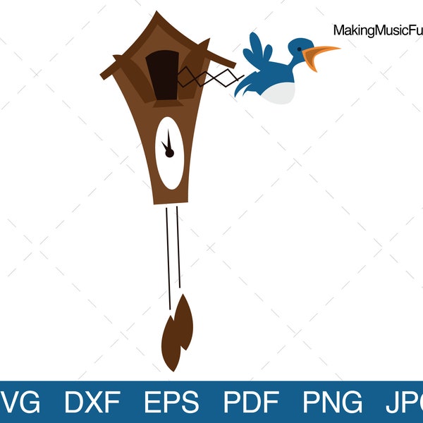 Cuckoo Clock - SVG Cricut & Silhouette Cut Files. Cuckoo Clock Clip Art. Vector Illustration. Commercial Use. (dxf, eps, pdf, png, jpg)