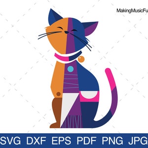 Abstract Cat - SVG Cricut & Silhouette Cut Files. Abstract Stylized Cat Clip Art and Vector. Commercial Use. (dxf, eps, pdf, png, jpg)