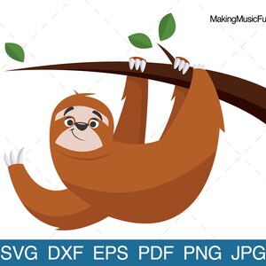 Sloth - SVG Cricut Cut Files. Cute Happy Cartoon Sloth Vector Illustration. Clip Art. Limited Commercial Use. (dxf, eps, pdf, png, jpg)