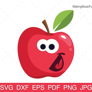 Apfel - SVG Cricut & Silhouette Schnitt Dateien. Glücklich Lächelnd Cartoon Apfel Clipart und Vektor. Lizenzgebührenfrei. (dxf, eps, pdf, png, jpg)