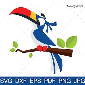 Tropical Bird - SVG Cricut & Silhouette Cut Files. Cartoon Red-Billed Hornbill Clip Art/Vector. Commercial Use. (dxf, eps, pdf, png, jpg)