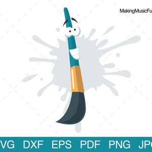 Funny Paint Brush - SVG Cricut & Silhouette Cut Files. Kids Cartoon Clip Art and Vector. Limited Commercial Use. dxf, eps, pdf, png, jpg
