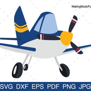 Airplane - SVG Cricut & Silhouette Cut Files. Cartoon Airplane Clip Art and Vector Illustration. Commercial Use. (dxf, eps, pdf, png, jpg)