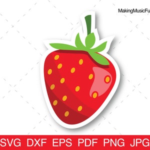 Strawberry - SVG Cricut & Silhouette Cut Files. Strawberry Fruit Clip Art and Vector Illustration. Commercial Use. (dxf, eps, pdf, png, jpg)