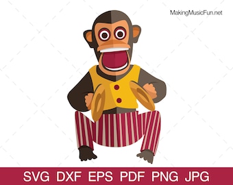 Monkey - SVG Cricut Cut Files. Mechanical Monkey Playing Cymbals. Monkey Toy Clip Art & Vector. Commercial Use. (dxf, eps, pdf, png, jpg)