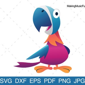 Parrot - SVG Cricut & Silhouette Cut Files. Cartoon Parrot Clip Art and Vector. Commercial Use. Royalty Free. (dxf, eps, pdf, png, jpg)
