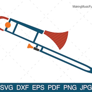 Trombone - SVG Cricut & Silhouette Cut Files. Abstract Trombone Clip Art and Vector Illustration. Royalty Free. (dxf, eps, pdf, png, jpg)