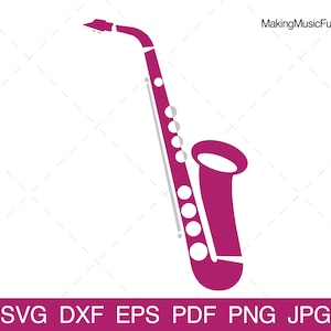 Saxophone - SVG Cricut & Silhouette Cut Files. Saxophone Musical Instrument Clip Art. Vector Illustration. (dxf, eps, pdf, png, jpg)