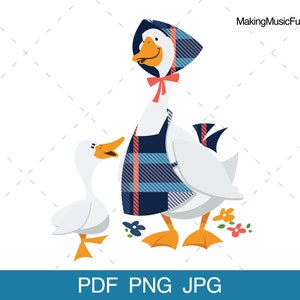 Mother Goose Clip Art. Cartoon Mother Goose with Baby Goose. Commercial Use. (pdf, png, jpg)