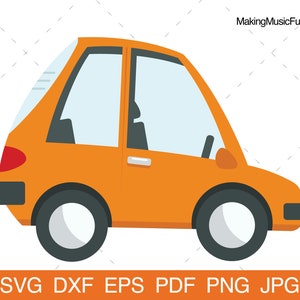 Cartoon Car - SVG Cricut & Silhouette Cut Files. Orange Car Clip Art and Vector Illustration. Commercial Use. (dxf, eps, pdf, png, jpg)