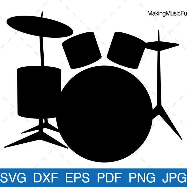 Drum Set Silhouette - SVG for Cricut. Drum Kit Clip Art. Musical Instrument Vector illustration. Commercial Use. (dxf, eps, pdf, png, jpg)