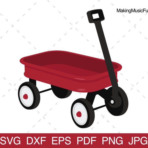 Red Wagon - SVG Cricut & Silhouette Cut Files. Red Wagon Clip Art and Vector Illustration. Commercial Use. (dxf, eps, pdf, png, jpg)