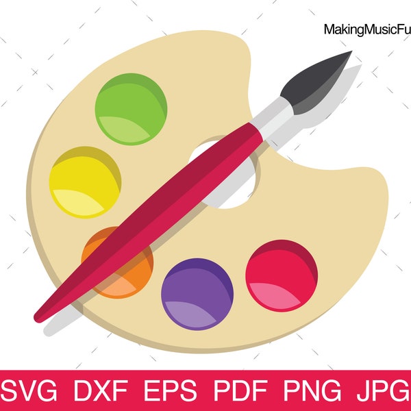 Artist's Paint Pallet - SVG Cricut Silhouette Cut Files. Paint Pallet and Brush Clip Art and Vector. Commercial Use. dxf, eps, pdf, png, jpg