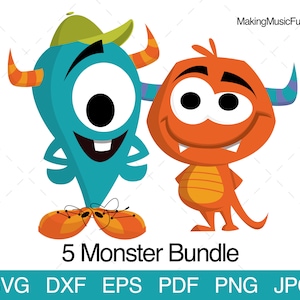 5 Funny Monster Bundle - SVG Cricut & Silhouette Cut Files. Clip Art and Vector. Includes Limited Commercial Use. (dxf, eps, pdf, png, jpg)
