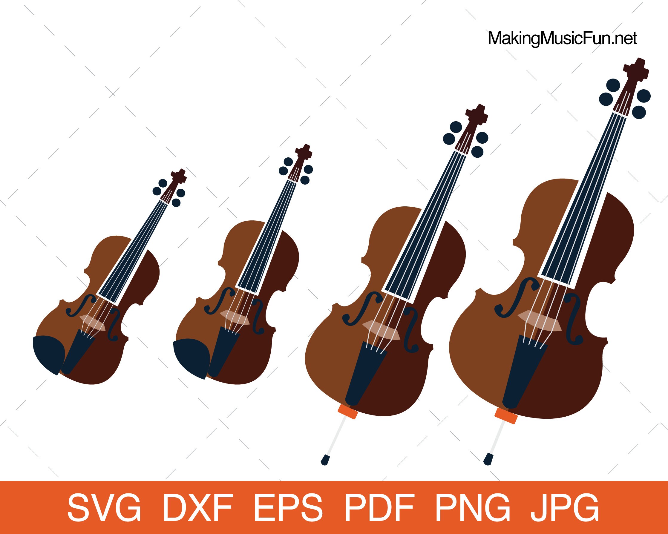 String Family SVG Cricut Files. Violin, Viola, Cello, Bass Clip Art