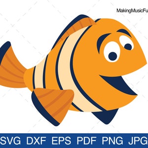 Clown Fish - SVG Cricut & Silhouette Cut Files. Cartoon Clown Fish Clip Art. Ocean Animal Vector Illustration. (dxf, eps, pdf, png, jpg)