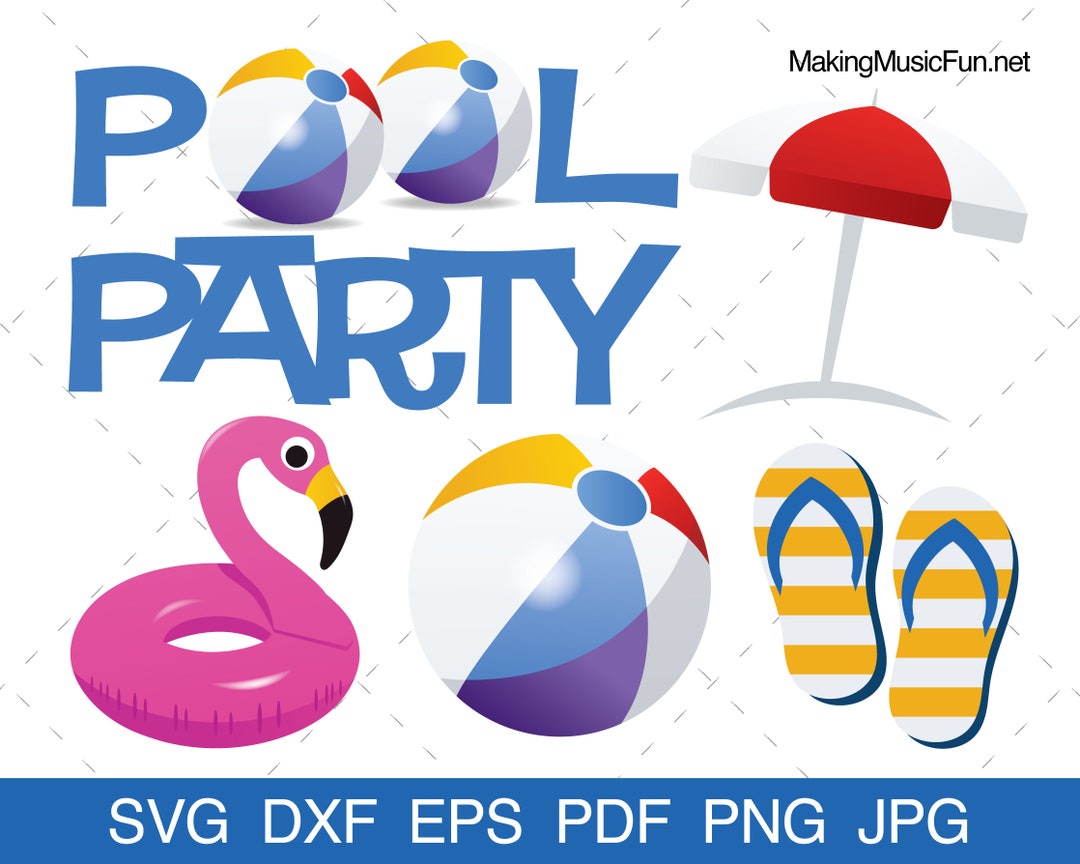 Pool Party SVG Cricut & Silhouette Cut Files. Beach Ball, Umbrella