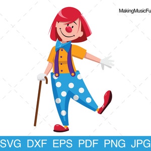 Payaso - SVG Cricut y silueta. Linda Chica Clip Art de Payaso de Circo. Ilustración De Vector De Payaso Feliz. Uso comercial. (dxf, eps, pdf, png, jpg)