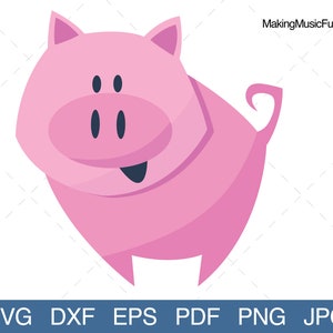Piggy - SVG Cricut & Silhouette Cut Files. Cartoon Farm Animal Clip Art and Vector. Limited Commercial Use. (dxf, eps, pdf, png, jpg)