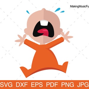 Bambino che piange - File SVG Cricut Cut. ClipArt & illustrazioni vettoriali per bambini che piangono divertenti cartoni animati. Uso commerciale. (dxf, eps, pdf, png, jpg)