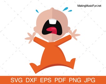 Crying Baby - SVG Cricut Cut Files. Funny Cartoon Crying Baby Clip Art & Vector Illustration. Commercial Use. (dxf, eps, pdf, png, jpg)