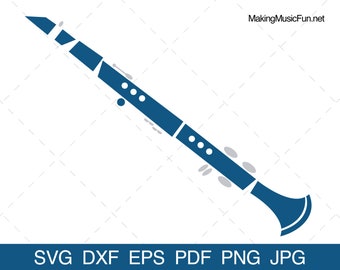 Clarinette - SVG Cricut Cut Files. Bb Clarinette Orchestre Instrument de Musique Clip Art. Illustration vectorielle. (DXF, EPS, PDF, PNG, JPG)