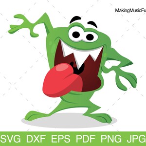 Funny Monster - SVG Cricut & Silhouette Cut Files. Green Cartoon Monster Clip Art and Vector. Commercial Use. (dxf, eps, pdf, png, jpg)