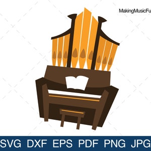 Pipe Organ - SVG Cricut & Silhouette Cut Files. Cartoon Pipe Organ Music Instrument Clip Art. T-Shirt/Mug Idea. (dxf, eps, pdf, png, jpg)
