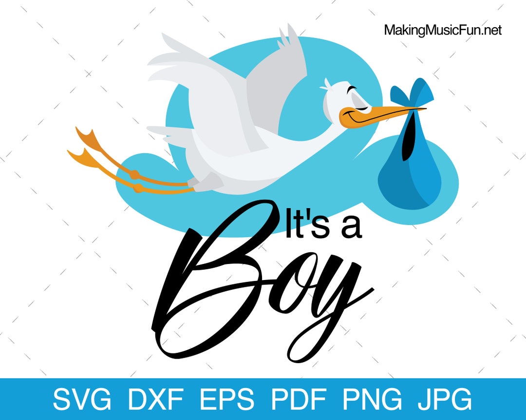 It's a Boy SVG Cricut Cut Files. Stork Carrying Baby Boy Clip Art