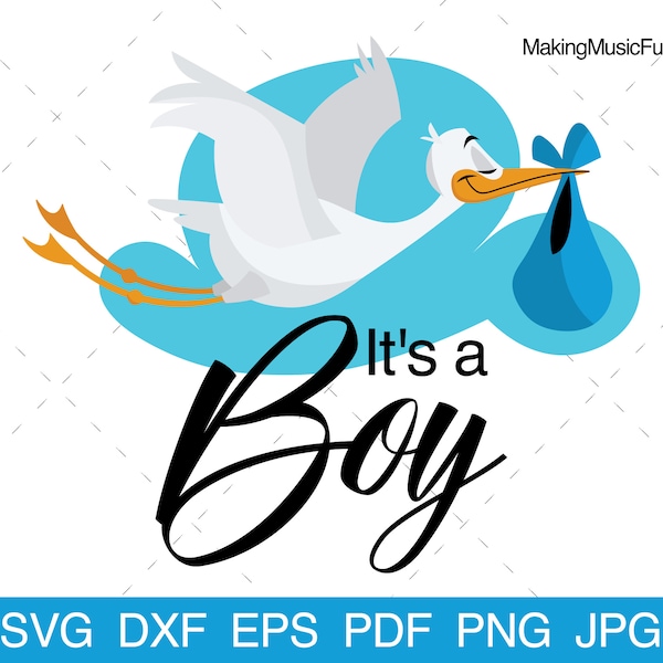 It's a Boy - SVG Cricut Cut Files. Stork Carrying Baby Boy Clip Art. Stork Vector Illustration. Commercial Use. (dxf, eps, pdf, png, jpg)