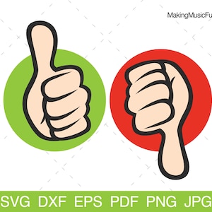 May include: Two cartoon thumbs, one green with a thumbs up and one red with a thumbs down.