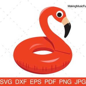 Op de afbeelding: Een rode opblaasbare flamingo zwemband. De zwemband is gevormd als een flamingo met een zwarte snavel en een wit oog.