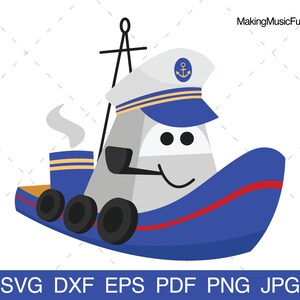 Tug Boat - Cricut & Silhouette SVG Cut Files. Cartoon Tug Boat Clip Art and Vector Illustration. Commercial Use. (dxf, eps, pdf, png, jpg)