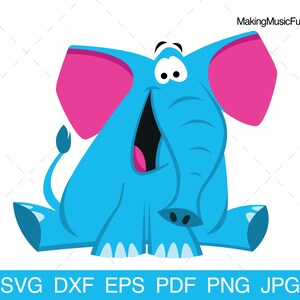 Elephant - SVG Cricut & Silhouette Cut Files. Blue Funny Cartoon Elephant Clip Art and Vector. Commercial Use. (dxf, eps, pdf, png, jpg)
