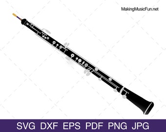 Hautbois - SVG Cricut & Silhouette Cut Files. Clip Art pour hautbois. Fichier vectoriel. Instrument de musique Woodwind Family Orchestra (dxf, eps, pdf, png, jpg)