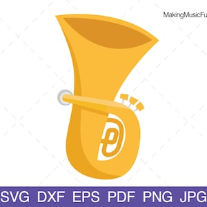 Tuba - SVG Cricut & Silhouette Cut Files. Stylized Cartoon Tuba Brass Musical Instrument Clip Art and Vector Art. (dxf, eps, pdf, png, jpg)