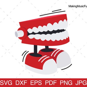 Dents bavardes - Cricut SVG Cut File. Chatter des dents drôle jouet Clip Art et vecteur. Un usage commercial. (dxf, eps, pdf, png, jpg)