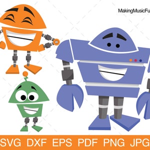 Roboter - SVG Cricut & Silhouette Schnitt Dateien. 3 Lustige Roboter Clipart und Vektor. Begrenzte kommerzielle Nutzung inbegriffen. (dxf, eps, pdf, png, jpg)