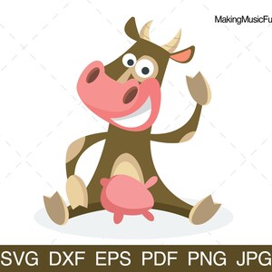 Happy Cow - Cricut & Silhouette SVG Cut Files. Funny Cow Clip Art and Vector Illustration. Commercial Use. (dxf, eps, pdf, png, jpg)