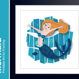 Mermaid - Affordable Art to Print and Frame. Great for Kid&#39;s Wall Decor. Mermaid Poster. EPS, PDF, PNG. Limited Commercial Use.